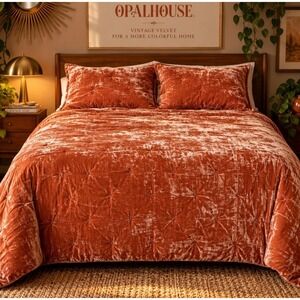 Opalhouse Tufted Velvet Quilt Full 2 Shams Terracotta Burnt Orange Reversible